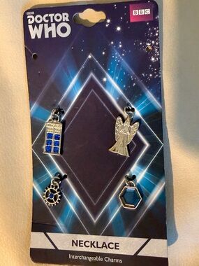 Hot Topic Doctor Who Interchangeable Necklace Charms - Blue & Silver TARDIS Set